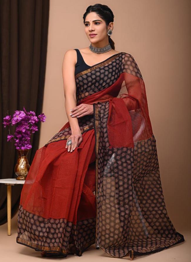 Cotton Red  Digital Printed Saree